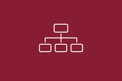 roter Hintergrund, darauf ein Symbol, dass ein Organigramm darstellen soll